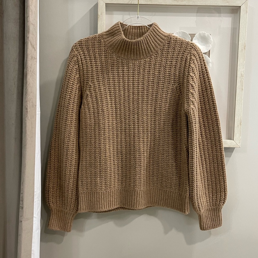 REPEAT Ribbed Balloon Sleeve Cashmere Sweater